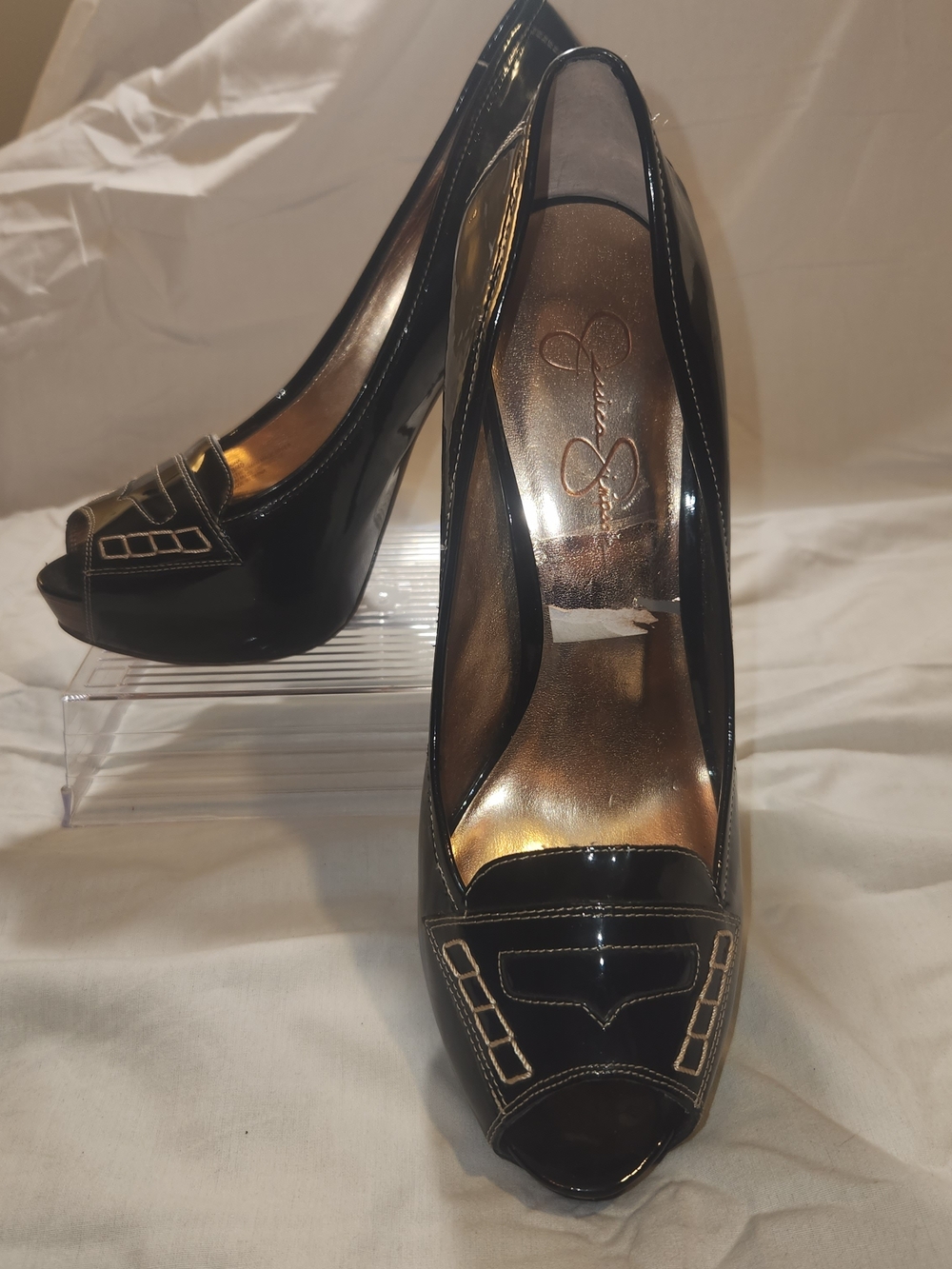 Black Patent Peep-Toe Pumps by Jessica Simpson